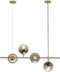 Six Light Modern Globe Sputnik Chandelier Brass Gold Linear Pendant Lighting With Smoke Glass Shades For Kitchen Island Dining Room And Living Room Mid Century Style