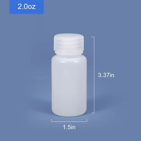 2 Oz Wide Mouth Lab Reagent Bottle Set Translucent HDPE Leak Proof Seal And Cap Durable Plastic Sample Bottle For Pills And Water Secure Storage For Lab Or Home Use 5 Pack, 3.37in tall
