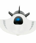 Front view of Rad RC Micro Submarine Toy For Pool Or Bath, Waterproof Remote Control White U Boat Sub showing propeller and cockpit.