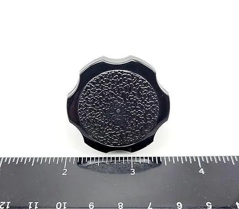 Black round fluted plastic knob for 5/16 Inch Stainless Steel Thumb Screws with textured grip, ergonomic design.