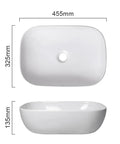 USZWBY Vessel Sinks Square Rounded Corner Simple Sink Ceramic Above Counter Wash Basin dimensions 455mm x 325mm x 135mm.