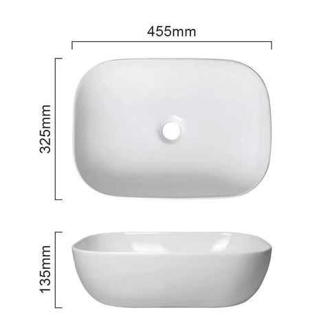USZWBY Vessel Sinks Square Rounded Corner Simple Sink Ceramic Above Counter Wash Basin dimensions 455mm x 325mm x 135mm.