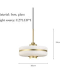 Sleek Gold Glass Pendant Light, Modern Circular Hanging Lamp With Dope LED Glow For Kitchen Island Or Cozy Living Room Vibe, 30cm diameter.