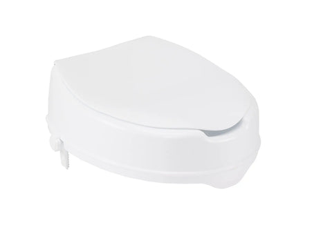 Raised Toilet Seat With Lock And Lid For Seniors And Disabled Cleanable Surface 4 Inch Height Easy To Sit Down And Stand Up