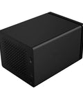 Solid Aluminum 3.5 Inch 5 Bay Hard Drive Enclosure With USB 3.1 Type C And RAID Setup Up To 80TB Capacity angled view showing black design and ventilation.