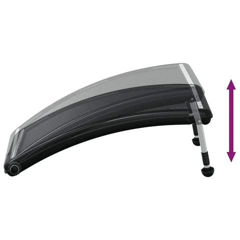 Heavy Duty Solar Pool Heater With Fully Adjustable Aluminum Legs, curved black surface, designed for above ground pools.