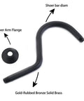 Gold-rubbed bronze solid brass S-shaped shower arm and matte black flange.