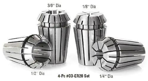 Quarter Inch Dia Spring Collets ER20 CO276 Industrial Grade For CNC Milling And Machining, four collet set display
