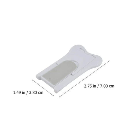 6 Pack Childproof Cabinet Locks for Sliding Doors White ABS shown with dimensions