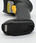 Close-up of DS6878 2D Wireless Bluetooth Barcode Scanner With Docking Cradle And USB Cable Renewed, showing connector and grip