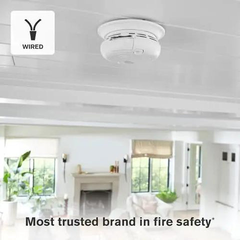 Combination Smoke And Carbon Monoxide Alarm With Interconnect Hardwired Power And Battery Backup installed on ceiling, Model SMCO100VAC