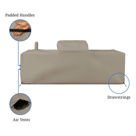 Custom Fit Outdoor Kitchen Island Cover For Left Right And Straight Configurations, beige cover with handles and vents