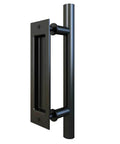 Black 12 inch handle from Two Sided Mirror Sliding Barn Door White Finish With Slick Black Carbon Steel Hardware Kit 40 By 81 Inches