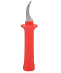 Premium 33HS High Carbon Steel Curved Blade Cable Stripping Knife with red ergonomic handle for wire cutting and electrical cable peeling.