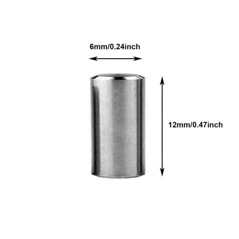Close-up of M6x12 stainless steel pin from 10 Piece Pro Grade Stainless Steel Needle Roller Assembly Kit with dimensions