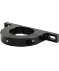 Black billet aluminum 2-inch universal steering column clamp mount with keyed no-drop design, angled front-left view.