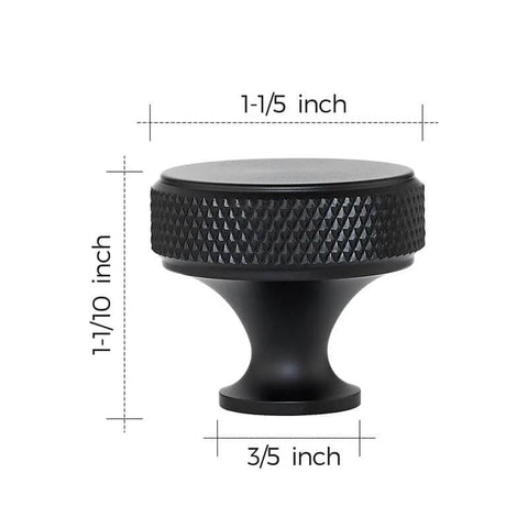 Round Matte Black Knobs And Knurled Single Hole Pulls, 25 Pack, Solid Metal Cabinet Hardware For Drawers And Doors, side view