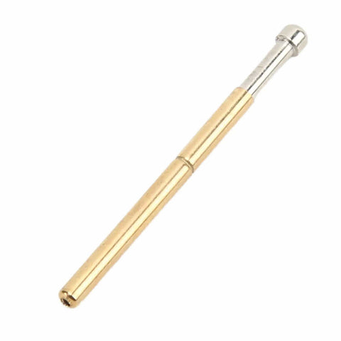 Close-up of single gold-plated test probe from 100 Pcs P125 D Spring Test Probes With Large Round Heads For PCB Testing 2.0mm Diameter Pogo Pins Set