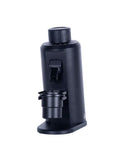 Badass Single Dose Electric Coffee Grinder Featuring Rock Solid 80 Millimeter Flat Burrs And Tweakable Stepless Adjustment For Hella Smooth Flavor Extraction And Minimal Static Residue Always Ready To Serve Black, side view.