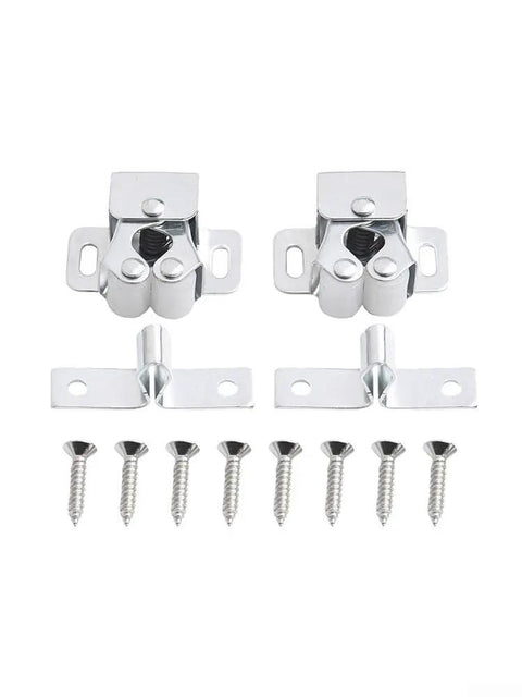 Push To Open Cabinet Latches 2 Pack Magnetic Door Clips with screws, white zinc, soft rubber seals, noise reduction, easy to install
