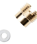 Top Shelf Heavy Duty No Hassle PTFE Needle Valve Seal Replacement With Secure Screw Installed For Quick Kitchen Faucet Drip Fix Bathroom Plumbing Gasket Upgrade with brass valve and white gasket.