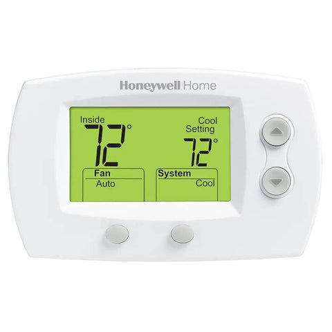 Close-up of the 5000 Non Programmable Digital Thermostat for Heating and Cooling with dual-powered battery or hardwire.