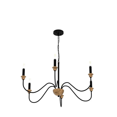 6 Light Wood Chandelier For Dining Room Black Farmhouse Style Modern Light Fixtures Over Table Cool Cozy Rustic Candle Ceiling