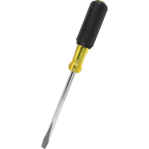 Keystone Screwdriver With Five Sixteenth Inch Tip And Six Inch Square Shank For Heavy Duty Use Made In USA Chrome Plated Blade And Cushion Grip Handle For Tough Jobs Klein Tools