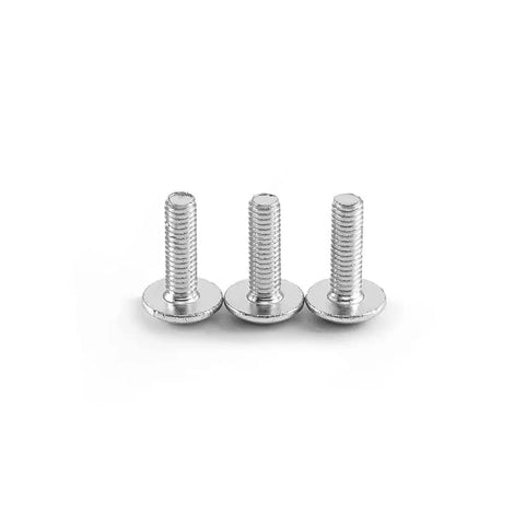 Close-up of three silver bolts from the Fairing Bolts Kit For CBR250R 2011 To 2014 Aluminum Fasteners Hardware Clips Dope Orange Universal Fit For Most Sport Bikes Durable Corrosion Resistant High Grade Premium Complete Assembly.