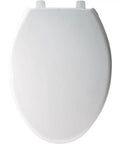 Commercial‑Grade Elongated Closed‑Front Plastic Toilet Seat With Cover, White viewed from above, showcasing its smooth surface.