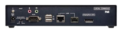 Heavy Duty 4K Displayport KVM Over IP Transmitter With Built In Power Over Ethernet back panel with ports for connections.