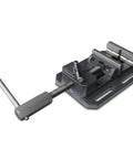 Top Shelf Heavy Duty Drill Press Vise Featuring No Sweat Quick Release Mechanism And Generous 4 Inch Jaw Opening For Rock Solid Cast Iron Clamping On Metalworking Builds, showing side view with mounting base.