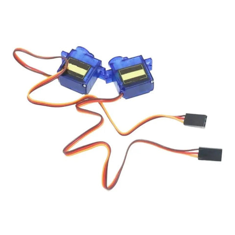 Top Shelf Six Channel Servo Motor Set For Rc Helicopter And Airplane Controls, blue gear motors with wiring harness.