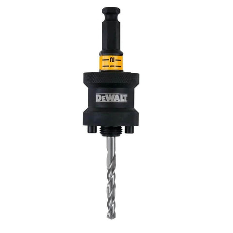 DEWALT rapid-load hole saw arbor, 1/2-in, black metal with yellow adjustment ring