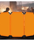Three Panel Lightweight Welding Screen Spark Barrier for garage shop tool-free assembly, shown amidst welding sparks.