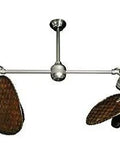 Smooth Operation Brushed Nickel Dual Motor Ceiling Fan With 46 Inches Dark Woven Bamboo Blades from a top view showing the mount and blades.