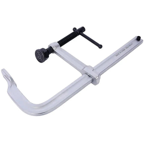 Heavy Duty 12 Inch F Clamp With Drop Forged Arm And Black Oxide Spindle For Woodworking Welding Metalworking DIY Projects visible from the top angle.