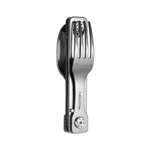 All In One Camping Utensils Set With Case Featuring Knife Spoon And Fork That Fold Magnetic For Easy Detachment And Storage