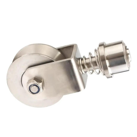 Badass Heavy Duty Stainless Steel Gate Wheels VGroove Caster Design for smooth sliding, 68mm spring-loaded roller, precision engineered.