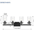Modern 3 Light Vanity Lighting Fixture In Brushed Nickel With Clear Glass Shades showing dimensions for bathroom or hallway decor