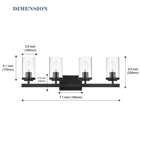 Dimensions of Brushed Brass 5 Light Farmhouse Vanity Lights With Clear Glass Shades, Modern Wall Sconce for bath, kitchen, hallway