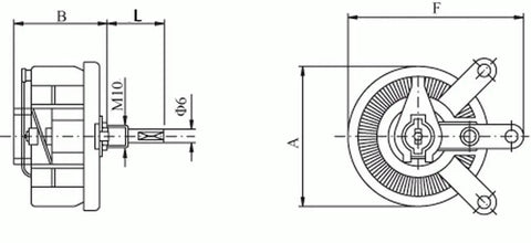 Technical diagram of High Power 25W 10 Ohm Ceramic Wirewound Potentiometer Rheostat Variable Resistor for DIY electronics projects.