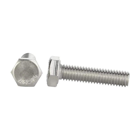 Two stainless steel hex head bolts, fully threaded, 1/4-20 x 1-1/2 in
