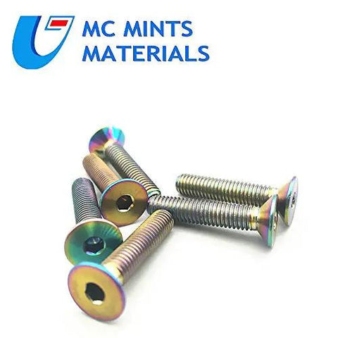 Kickin Style Titanium Bolts M5x30mm Countersunk Flat Head Fasteners Multicolor Heavy Duty Hardware For Motorcycle Chassis Bike Frames And Vehicle Mods Built Sick Ride Ready Gear Pack, showing multicolor titanium screws.