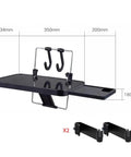 Foldable Steering Wheel Desk For Tesla Cybertruck With Expandable Dual Surface Laptop Stand And Smooth Slide Out Tray dimensions and clips shown