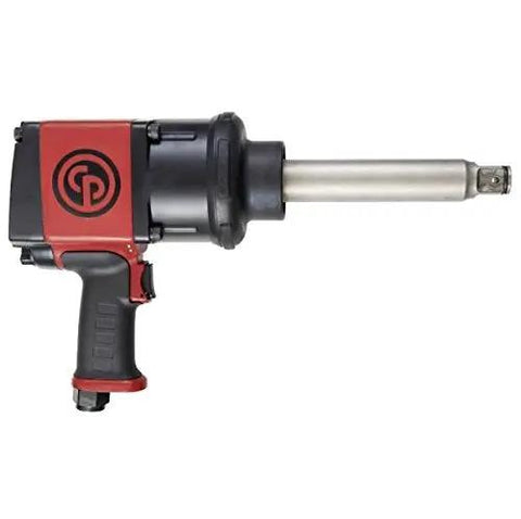 Heavy Duty 1 Inch Air Impact Wrench With Beefy Aluminum Housing And Sharp Red Finish Built Like A Tank For Grease Monkeys Featuring Swivel TPR Grip High Torque Control and Boss Level Reliability, side view.