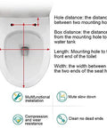 Diagram showing measurements for Sparkly Resin Elongated Toilet Seat With No Hassle Quick Release and Smooth Slow Close Lid.