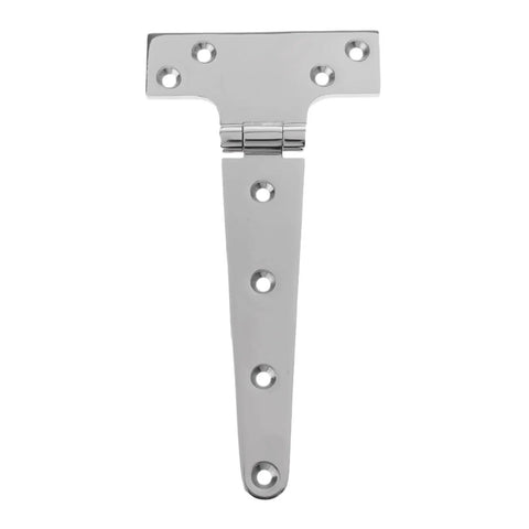 Badass Heavy Duty T Hinge Strap Tee for Shed Barn Door Gate with chrome finish, 100mm x 54mm x 4mm, designed for smooth motions.