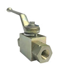 German Made Beefy Heavy Duty High Pressure Carbon Steel Ball Valve With Three Eighths Inch NPT Female Threads Handles Up To Seven Thousand PSI BKH Type Hydraulic Flow Control Two Port Shut Off Valve side view