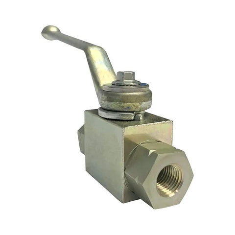 German Made Beefy Heavy Duty High Pressure Carbon Steel Ball Valve With Three Eighths Inch NPT Female Threads Handles Up To Seven Thousand PSI BKH Type Hydraulic Flow Control Two Port Shut Off Valve side view